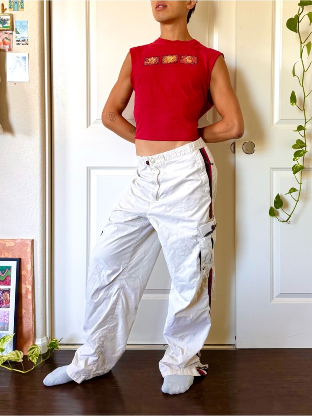 Vintage Y2K Cream Baggy Cargo Track Pants